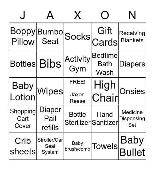 Jaxon Reese's Baby-Que Bingo Card
