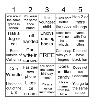 Get to know you bingo Card