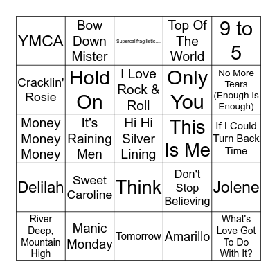 Spice's Jukebox Bingo!  Bingo Card