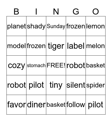 Animal Homes Bingo Card