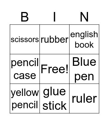 school stuff Bingo Card