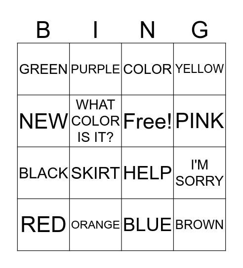 What Color Is It? Bingo Card