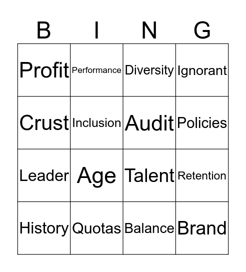 HRM: Managing Diversity Bingo Card