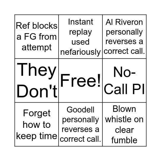How Will The Officials Screw The Saints Bingo Card