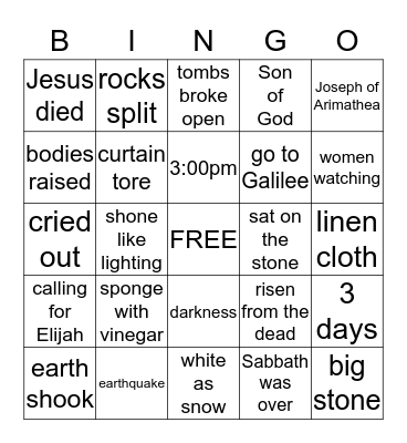 Matthew 27:45 - Matthew 28 Bingo Card