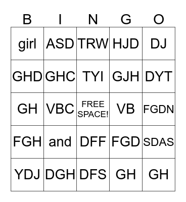 Sight Words Bingo Card