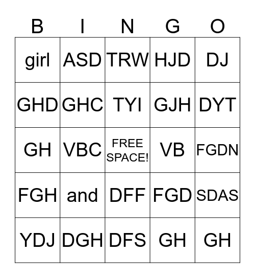 Sight Words Bingo Card