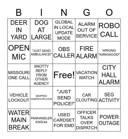 DISPATCH BINGO Card