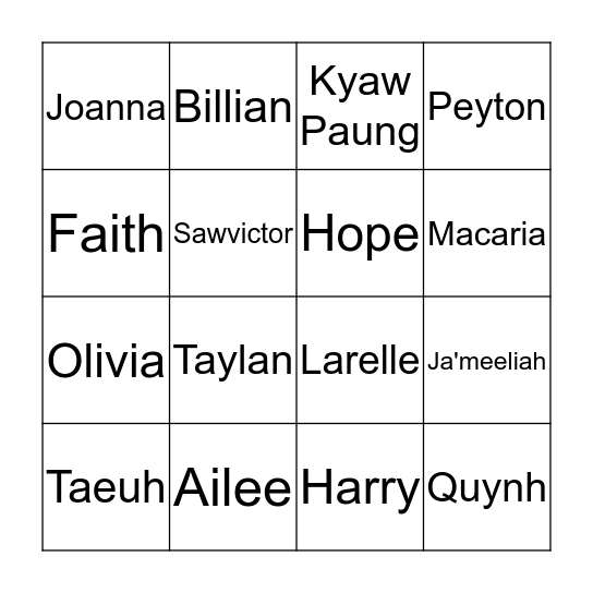 Name Bingo Card
