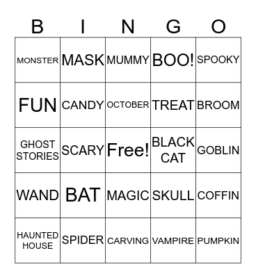 MS.CASS 3RD GRADE HALLOWEEN FUN! Bingo Card