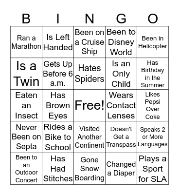 Get To Know Your Classmates! Bingo Card