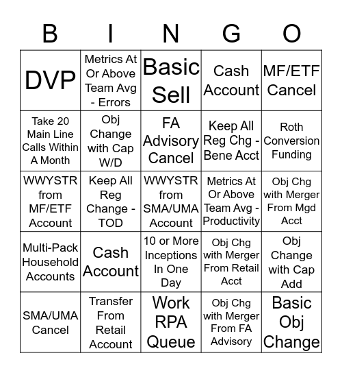 MF/ETF Bingo!!! Bingo Card