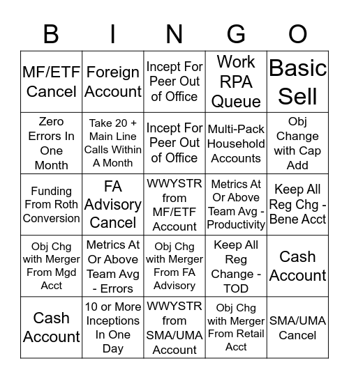 MF/ETF Bingo!!! Bingo Card