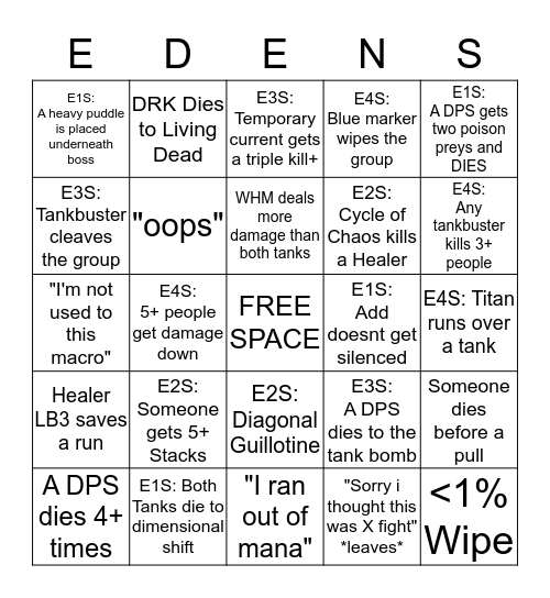 Eden Savage Bingo Card