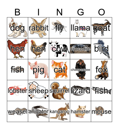 Animals Bingo Card