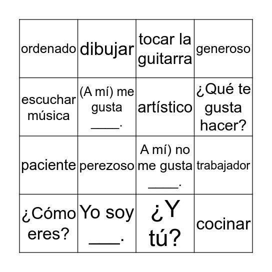 Unidad 1 Bingo Card