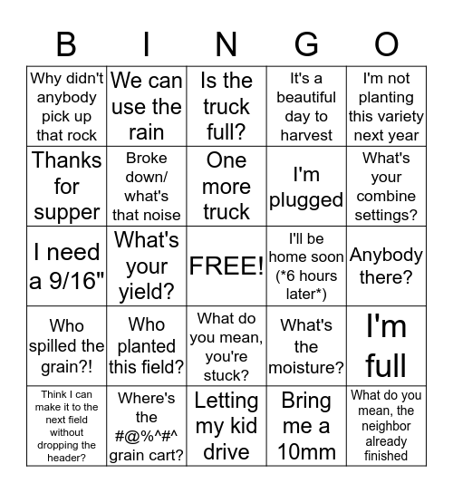 Harvest Radio Bingo Card