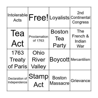 The American Revolution Bingo Card