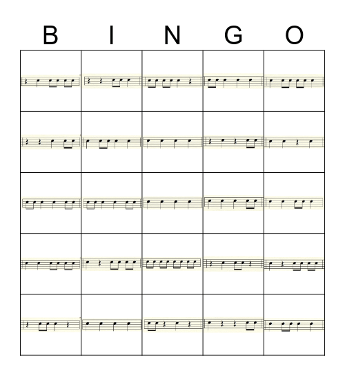 Rhythm Bingo v.2 no syncopation Bingo Card