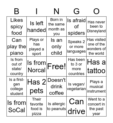 Ice Breaker Bingo Card