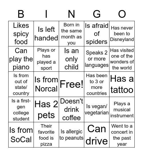 Ice Breaker Bingo Card