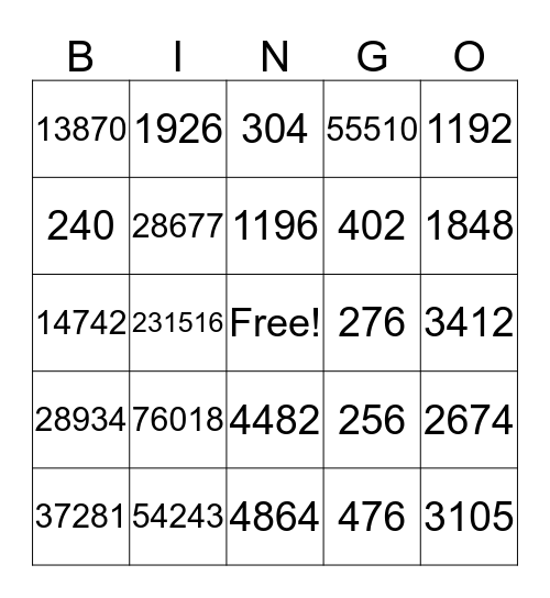 Multi-Digit Multiplication Bingo Card