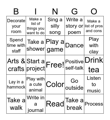 Coping Skills Bingo Card