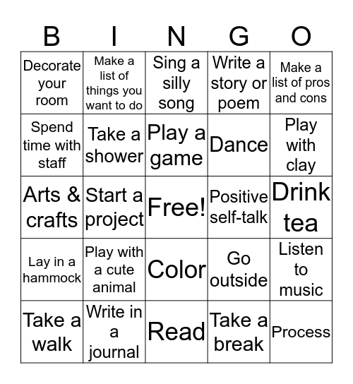 Coping Skills Bingo Card