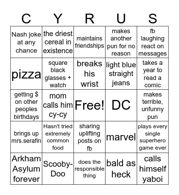 Cyrus Bingo Card