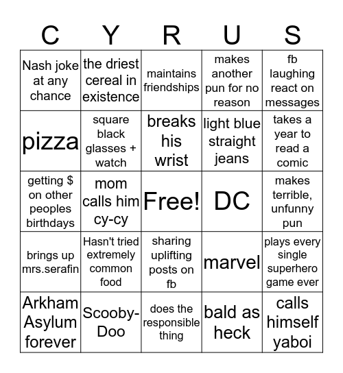 Cyrus Bingo Card