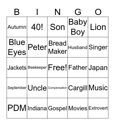 Peters 40th Birthday Bingo! Bingo Card