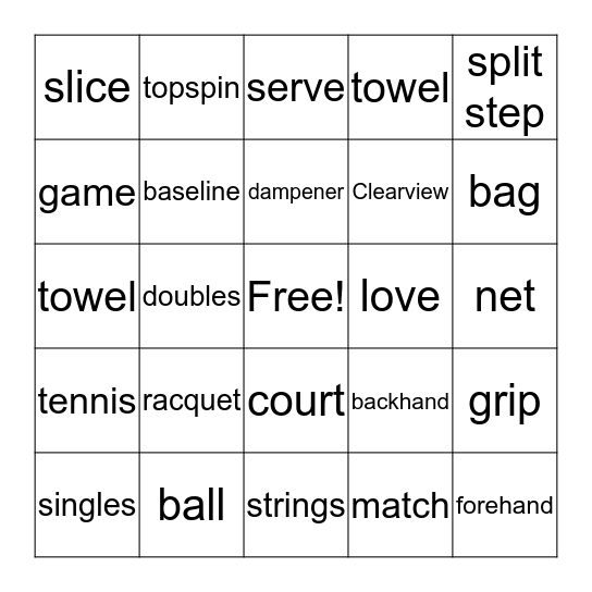 Clearview Girls Tennis Bingo Card