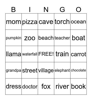 NOUN BINGO! Bingo Card