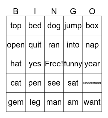 Consonant Sound Bingo Card