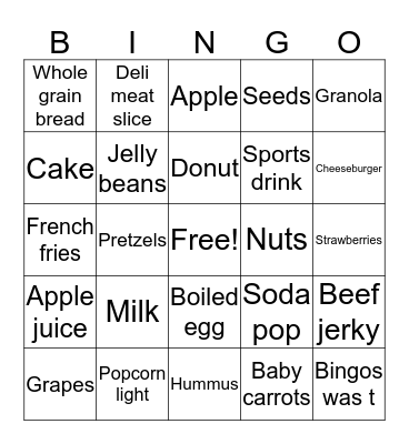 Healthy Snack Bingo Card