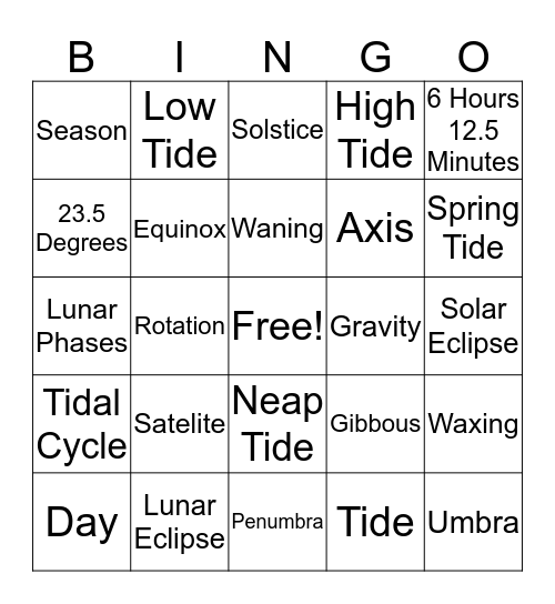 Space Bingo Card