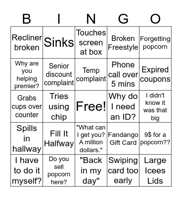 AMC Customer Service Bingo Card