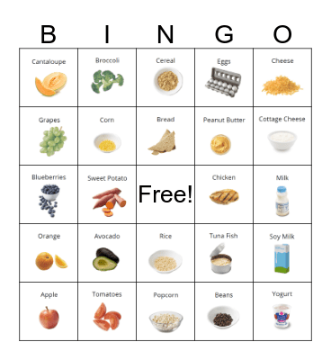 Nutrition Bingo Card