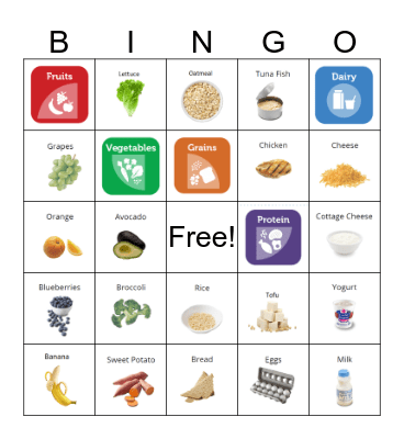 Nutrition Bingo Card