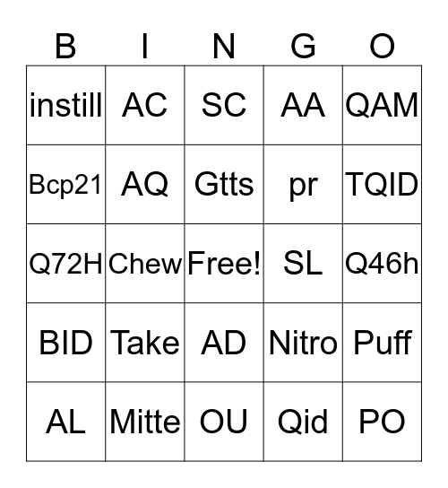 Sigs.....  Bingo Card