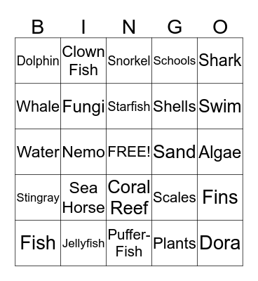 Marine Life Bingo Card