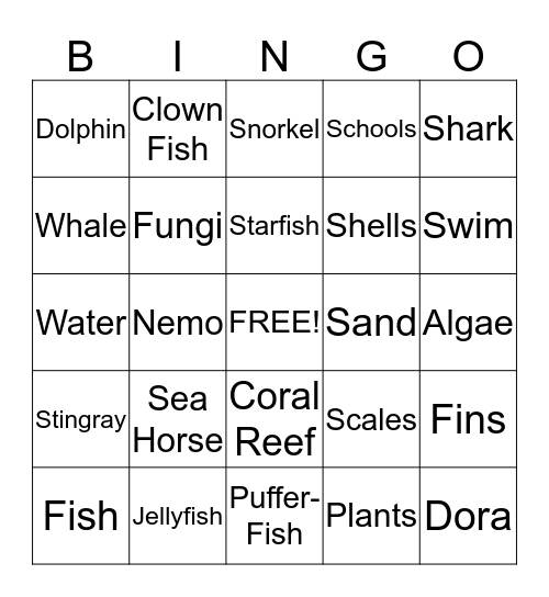 Marine Life Bingo Card