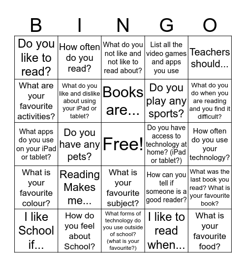 Get to Know Me! Bingo Card