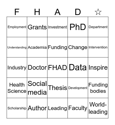 HDR Celebration Night Bingo Card