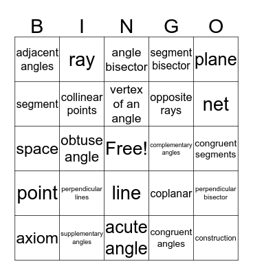 Geometry Terms Bingo Card