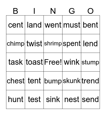 End Blends Bingo Card