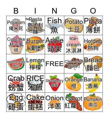 Food Bingo Game Bingo Card