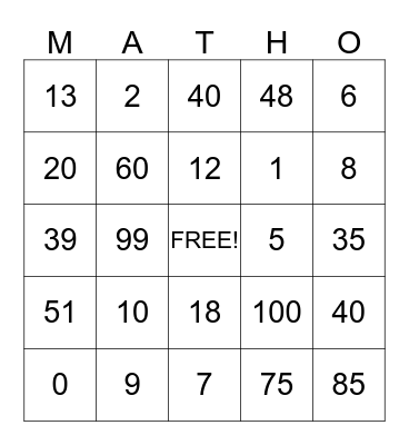 MATHO Bingo Card
