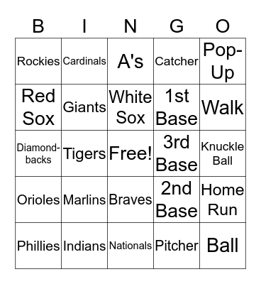 Major League Baseball Bingo Card