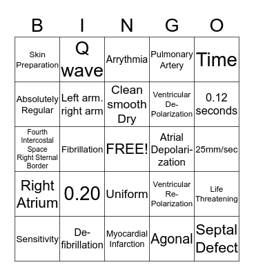 Cardiology Bingo Card